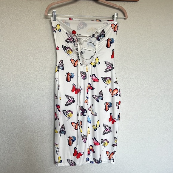 Strapless butterfly print Mini Dress With Gloves SMALL - Picture 7 of 15